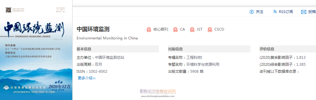 中国环境监测期刊评职称认可吗